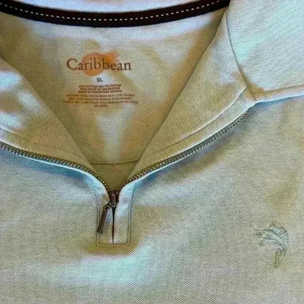 Caribbean Shirt‎ Men's XL Turquoise Zip Up Short Sleeve Polo Shirt